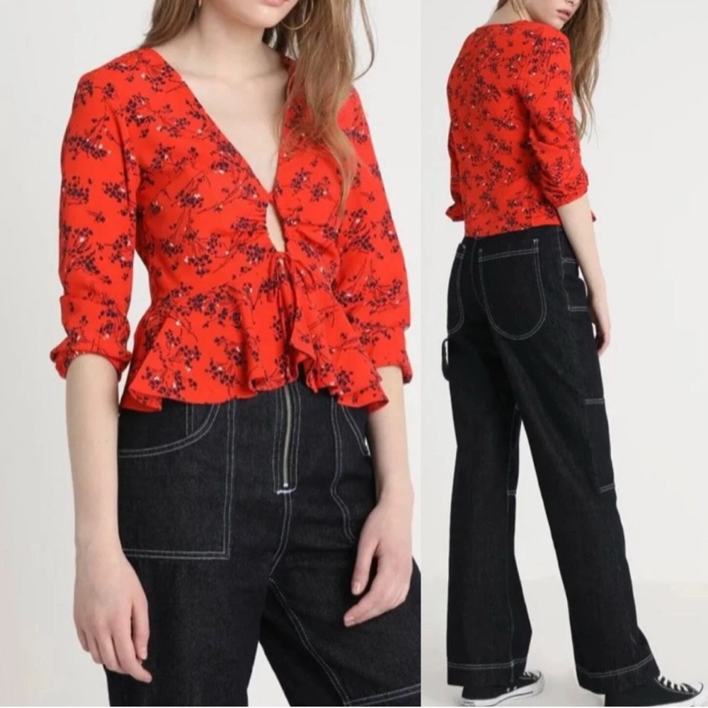 Topshop Betty Floral Print Keyhole Blouse